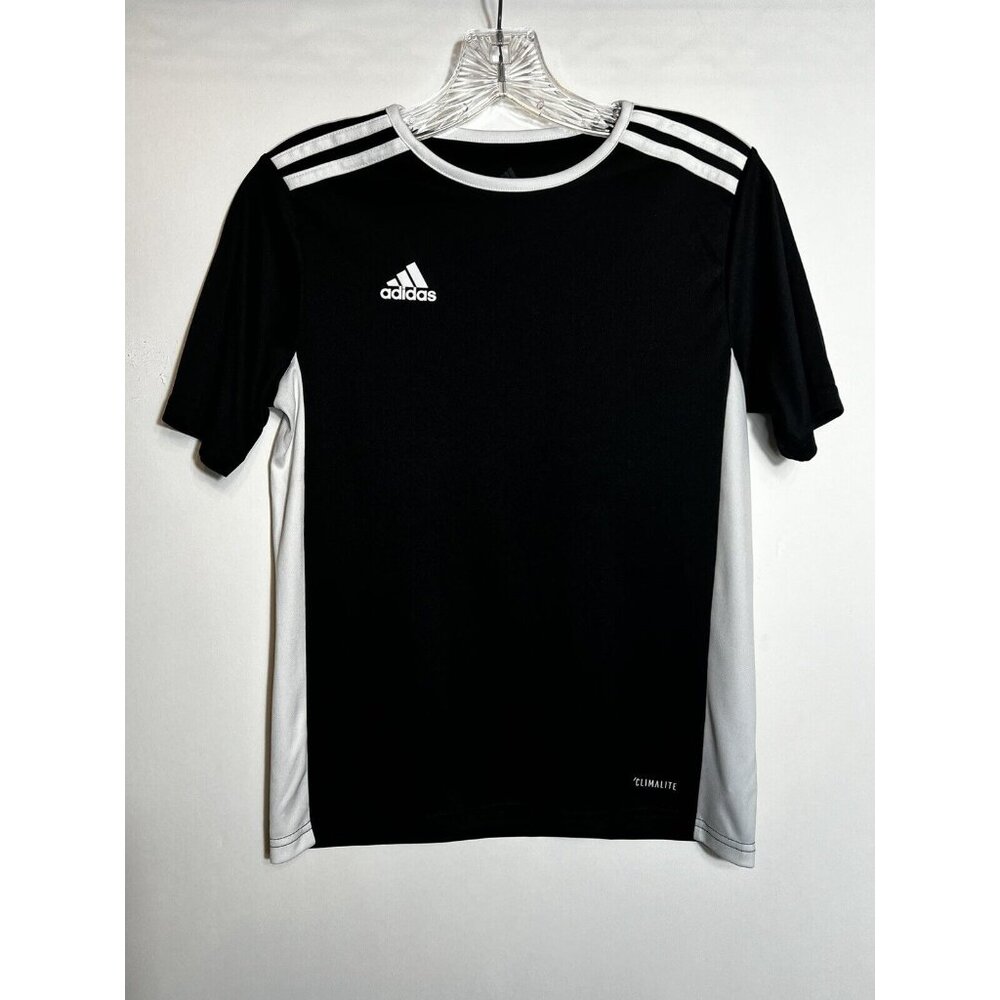 Adidas Top Girls Sz Medium Black Short Sleeve Pullover  Accent Stripes And‎ Logo